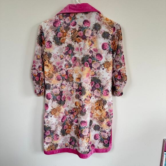Designs by Priti Vora Floral Tunic 3/4 Sleeves Velvet Trim Embellished Pink S - Picture 7 of 8